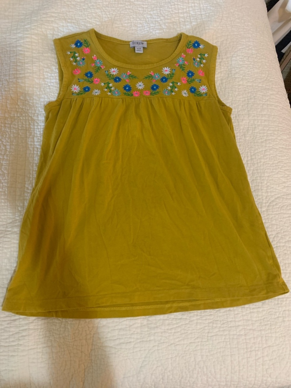 J. Crew Olive Green Sleeveless Embroidered Yoke Top